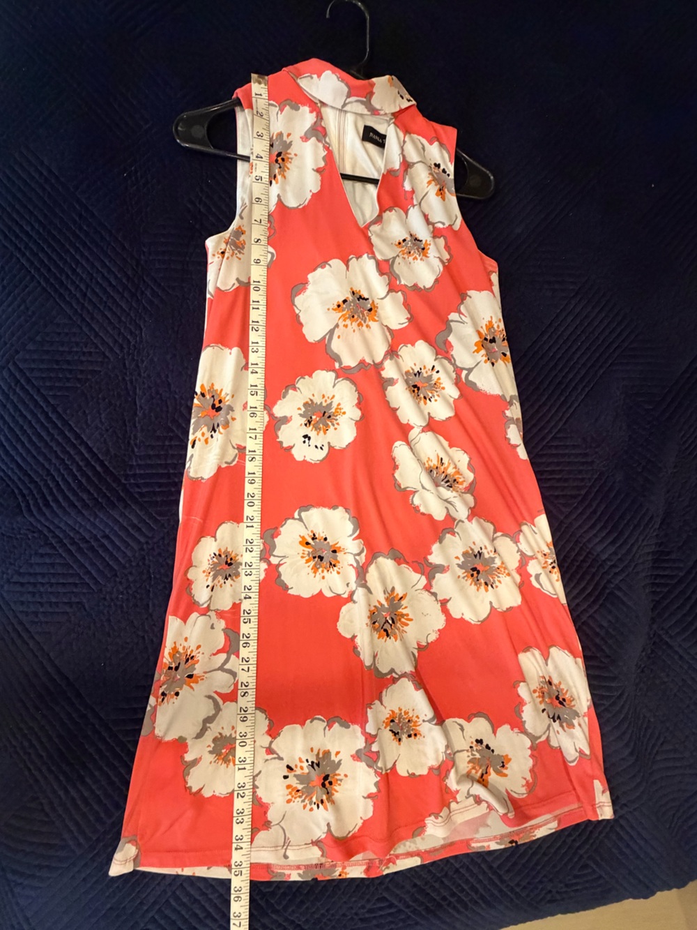 Coral Pink Floral Sleeveless Mock Neck Sheath Dress - Picture 8 of 8